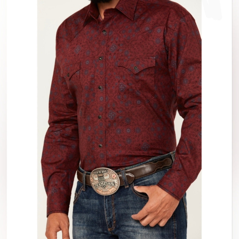 Rough Stock by Panhandle Men's Button Up Shirt Bandana Paisley Long Sleeve New!